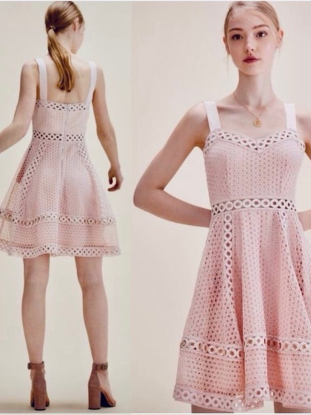 MAJE Revi Sleeveless Pink Eyelet Fit-and-Flare Dress (121)